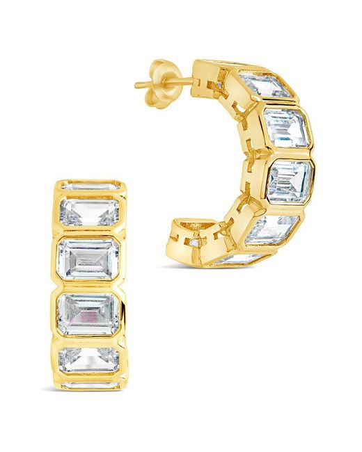 Sterling Forever Metallic Cz Nyssa Bezel Station Hoop Earrings