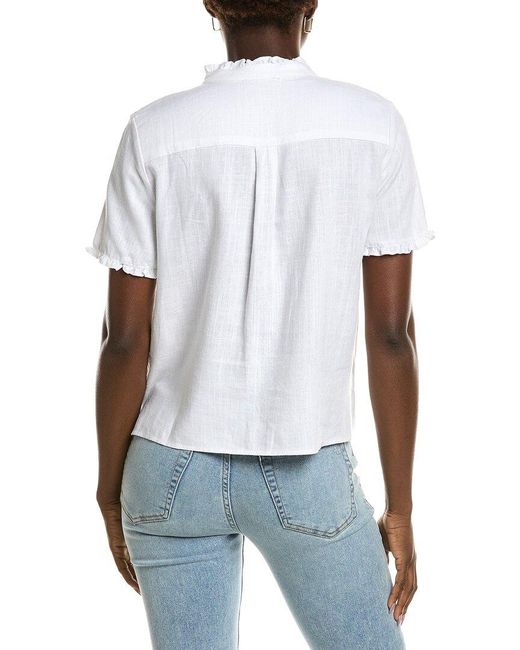 Vince Camuto White Solid Linen-Blend Blouse