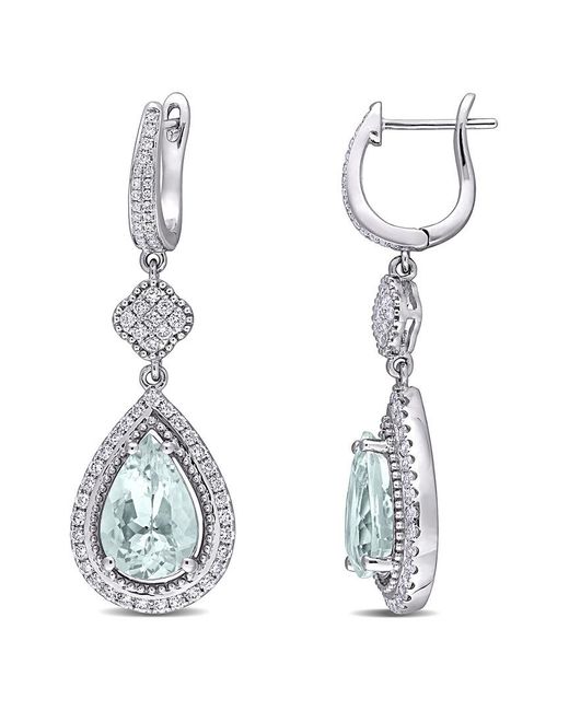 Diamond Select Cuts White 14K 6.16 Ct. Tw. Diamond & Aquamarine Cuff Earrings