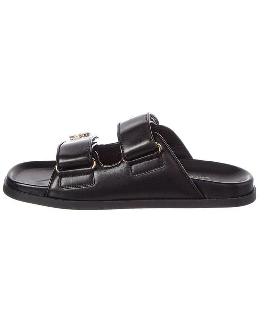 Gucci Black Crystal Double G Leather Sandal