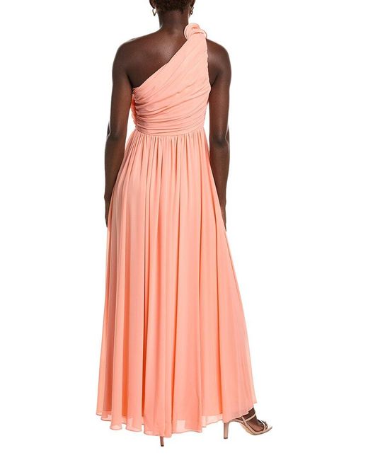 Badgley Mischka Pink One Shoulder Ruffle Gown