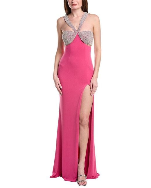 Jovani Pink Solid Embellished Gown