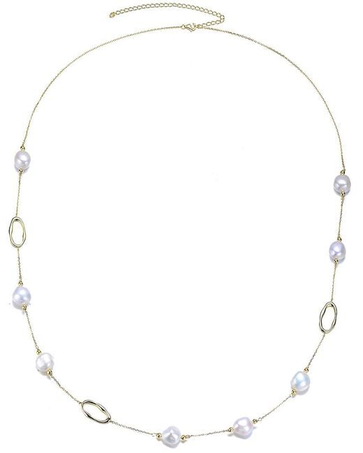 Genevive Jewelry White 18k Over Silver Freshwater Pearl Necklace