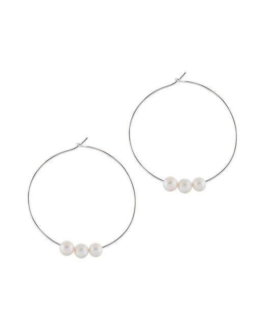 Splendid White Rhodium Plated 7-7.5mm Pearl Cz Earrings