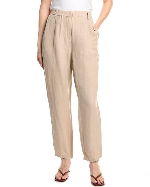 Eileen Fisher Natural Petite Ankle Pleated Silk & Linen-Blend Pant