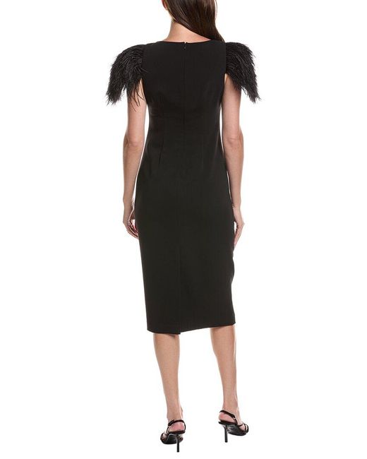 Badgley Mischka Black Feather Shoulder Cocktail Dress
