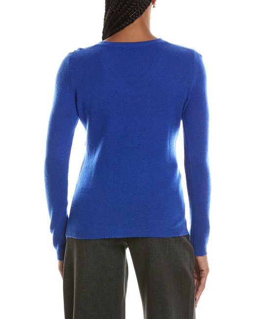Forte Blue Basic V-Neck 100% Cashmere Pullover
