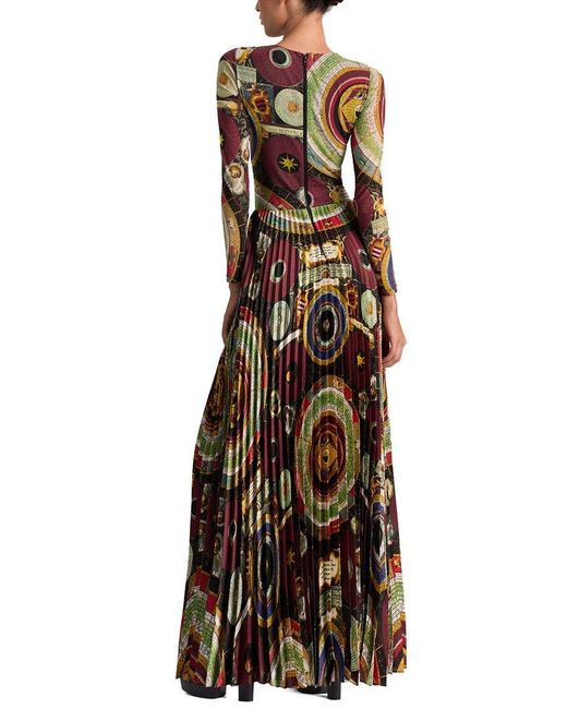 Alice + Olivia Multicolor Ivey Ls Fitted Sunburst Pleated Maxi Dress