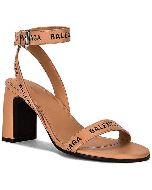 Balenciaga Brown Logo Block Heel Leather Sandal