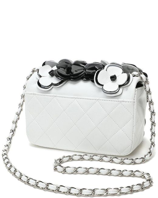 Tiffany & Fred Paris White Full-grain Floral Leather Shoulder Bag