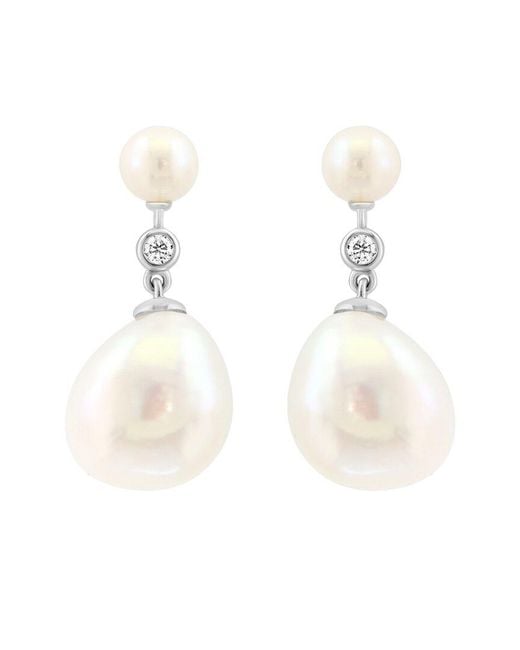 Effy Fine Jewelry White 14K 0.07 Ct. Tw. Diamond & 5, 11Mm Pearl Earrings