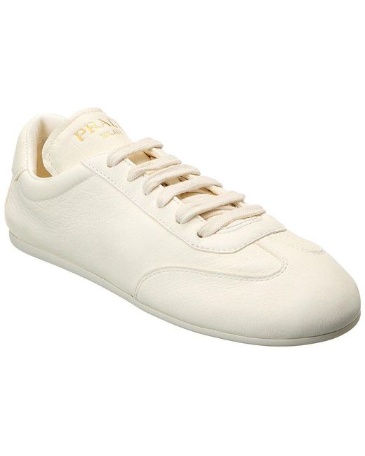 Prada White Buckskin Leather Sneaker