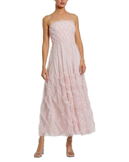 Mac Duggal Pink Mesh Micro Ruffle Strapless A Line Ankle Dress