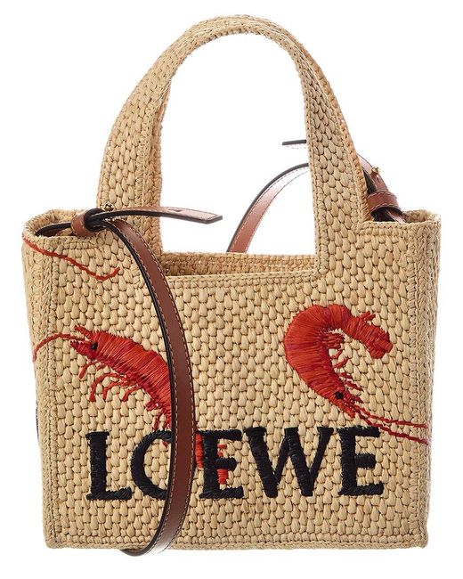 Loewe Brown Font Mini Raffia Tote