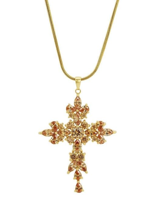 Savvy Cie Metallic Plated Cz Cross Necklace