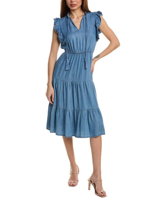 Nanette Lepore Blue Tie-Neck Midi Dress