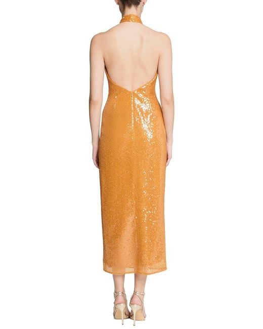 Halston Heritage Orange Alva Sequin Midi Dress