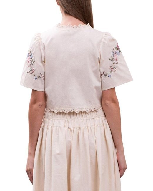 Moon River Pink Short Puff Sleeve Eyelet Detail Top