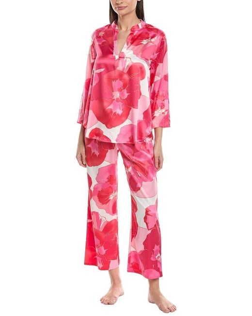Natori Red 2Pc Floria Mandarin Pajama Set