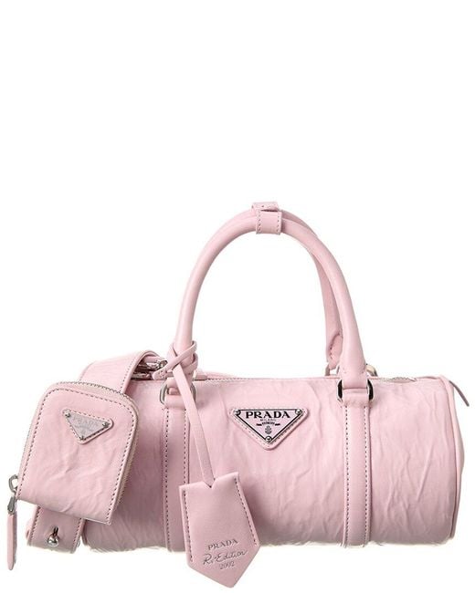 Prada Pink Re-edition 2002 Logo Leather Roll Bag
