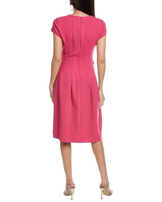 Oscar de la Renta Pink Split Neck Twist Wool-Blend A-Line Dress