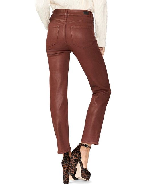 PAIGE Red Stella Burgundy Dust Luxe Coating Super High Rise Straight Leg Jean