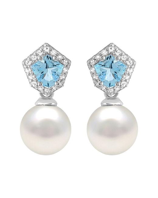 Pearls Blue Pearl & 6.5Mm Pearl Drop Earrings