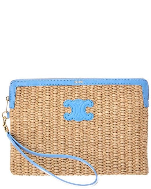 Céline Blue Logo Raffia Pouch