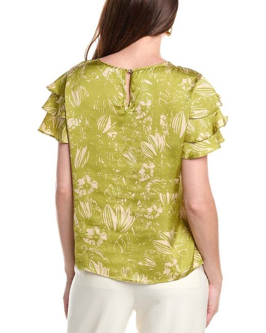 Vince Camuto Yellow Tiered Sleeve Satin Blouse