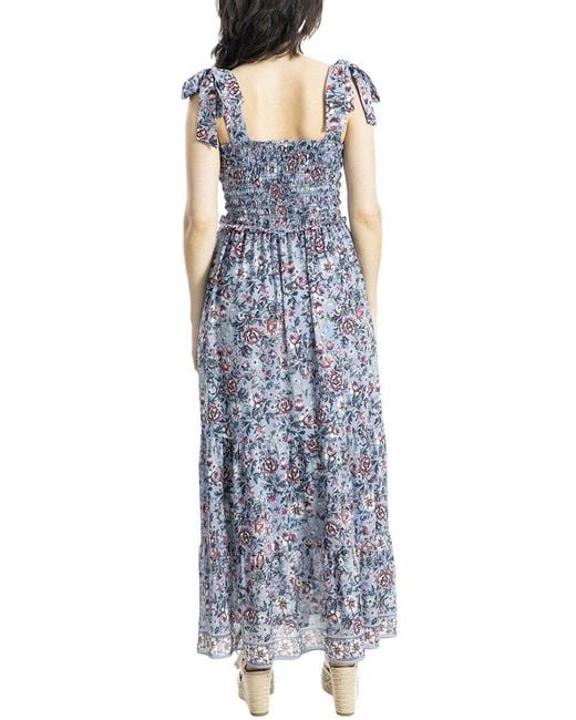 Max Studio Blue Self Tie Smocked Bodice Maxi Dress