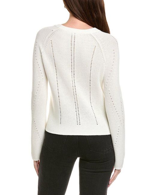 Hannah Rose White Picot Stitch Shaker Crewneck Cashmere-Blend Sweater