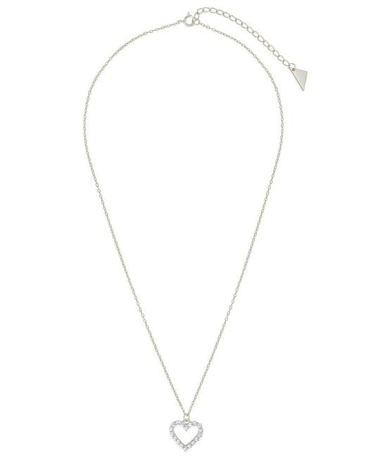 Sterling Forever Metallic Silver Cz Outline Heart Pendant Necklace