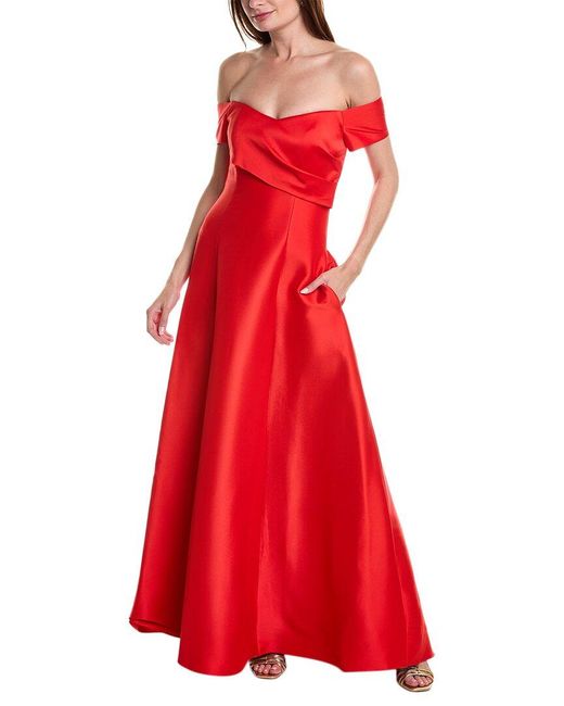 Badgley Mischka Red Off-The-Shoulder Gown