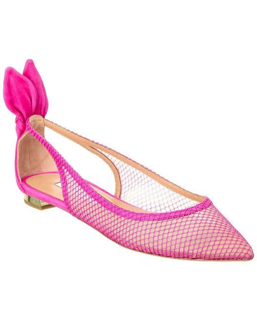 Aquazzura Pink Bow Tie Mesh & Suede Ballet Flat
