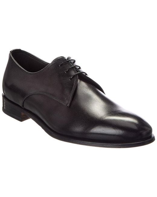 Isaia Black Leather Derby for men