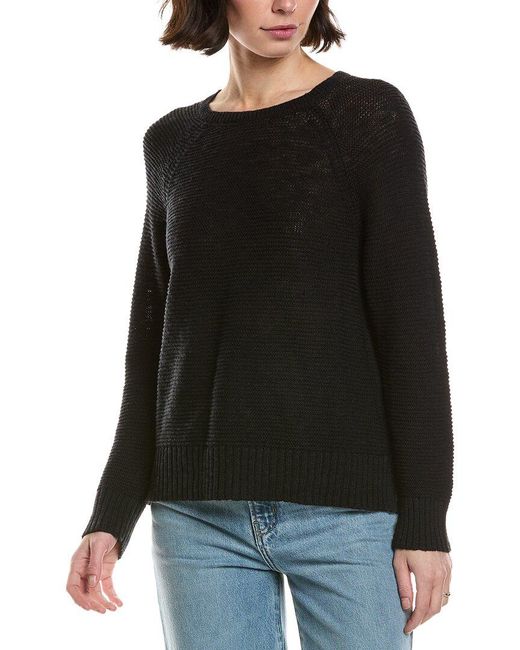 Eileen Fisher Black Raglan Sleeve Linen-Blend Sweater