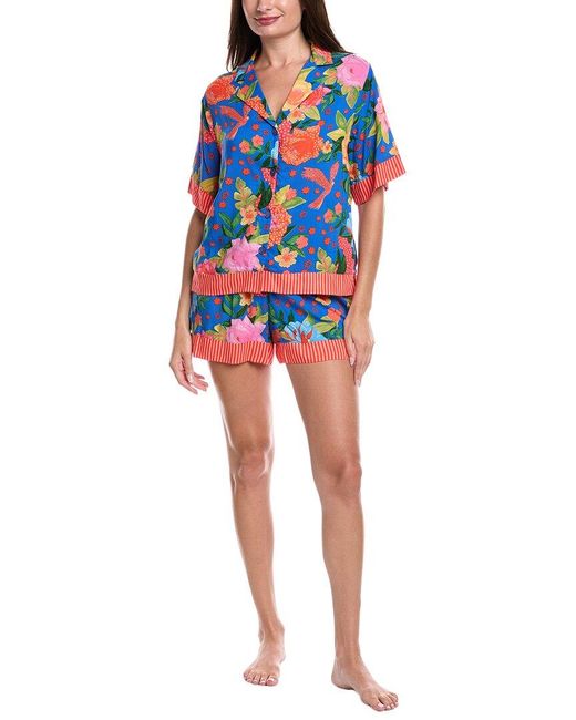 Room Service Pjs Blue 2Pc Georgia Shirt & Short Pajama Set