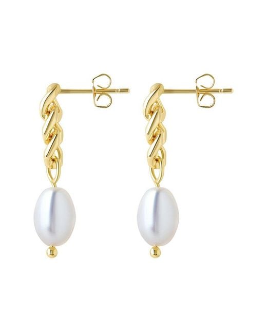 Sterling Forever White 14K Plated Hana Chain Drop Earrings