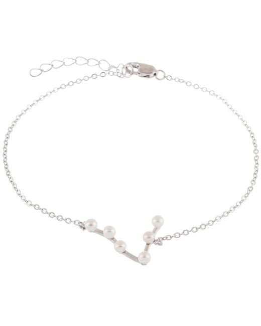 Splendid White 3-4Mm Cultured Freshwater Pearl Zodiac Sign Bracelet