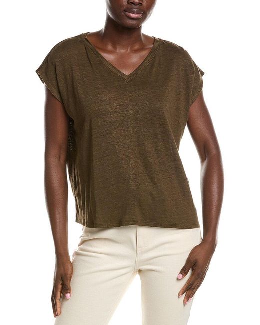 Eileen Fisher Brown V Neck Square Linen T-Shirt