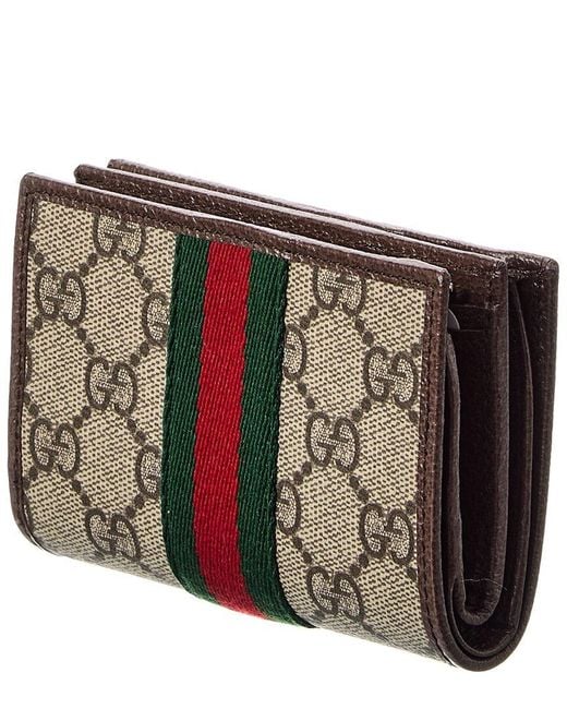 Gucci Natural Ophidia Small Gg Supreme Canvas & Leather Card Case
