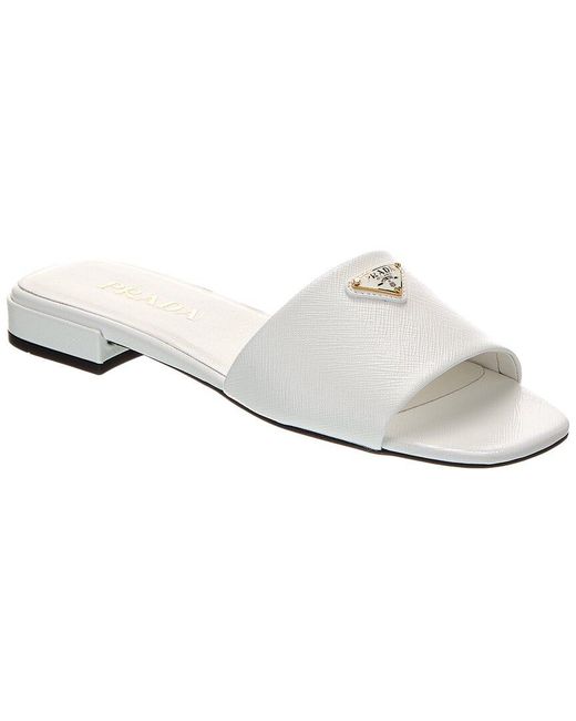 Prada White Logo Leather Sandal