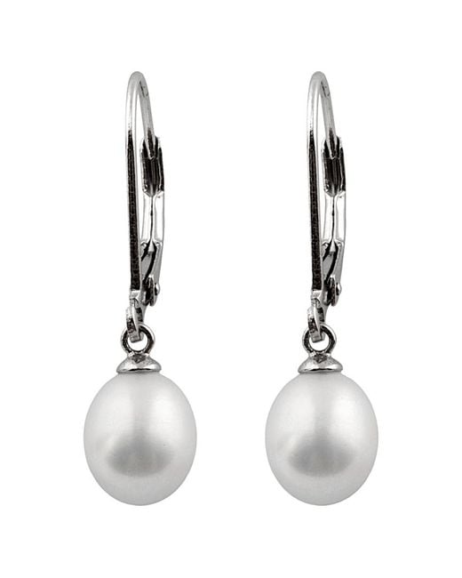 Splendid White Rhodium Plated 7.5-8mm Pearl Earrings
