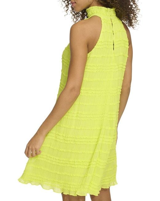 Kensie Yellow Smocked Embroidered Woven Mini Dress