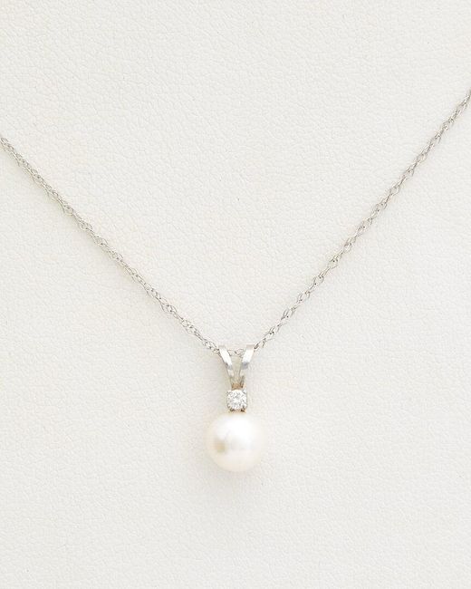 Splendid Natural 14k 0.03 Ct. Tw Diamond & 6-6.5mm Pearl Pendant Necklace