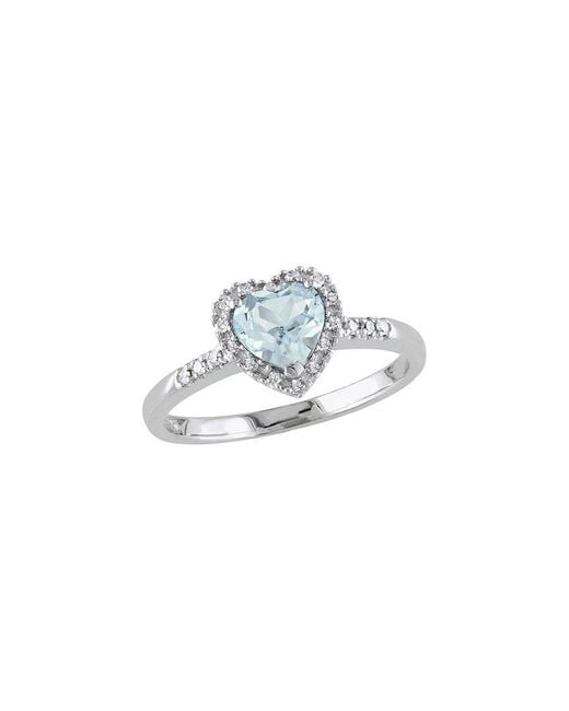 Rina Limor White Silver 0.73 Ct. Tw. Diamond & Aquamarine Heart Halo Ring