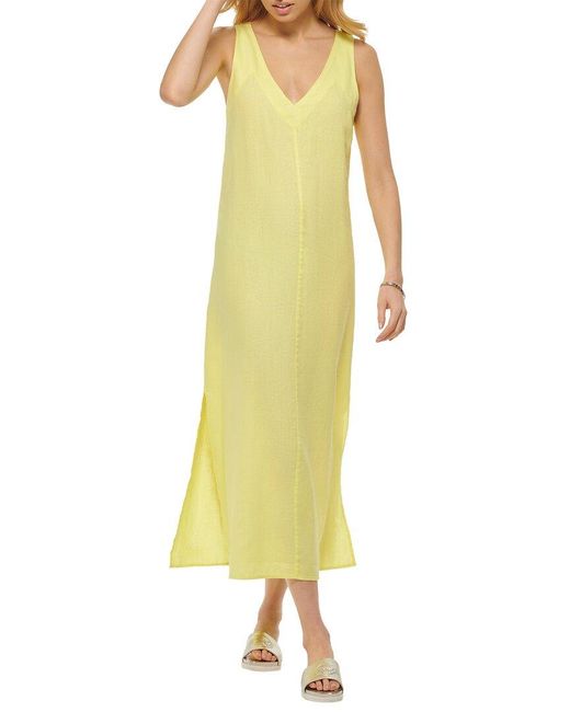 DKNY Yellow V-Neck Linen Maxi Dress