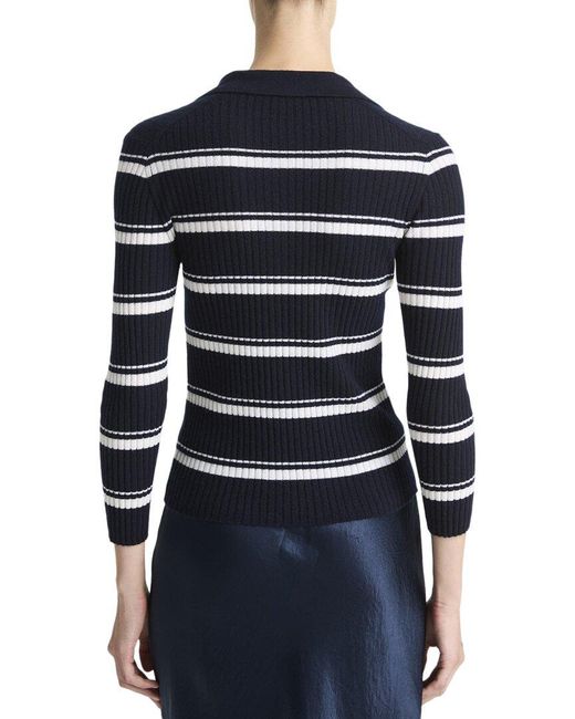 Vince Blue Cashmere & Mulberry Silk-Blend Stripe Polo