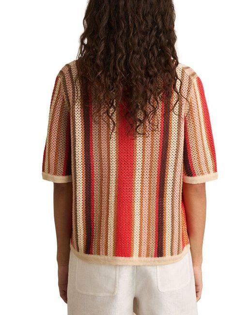 Reiss Red Candy Knit Button Down Linen Top