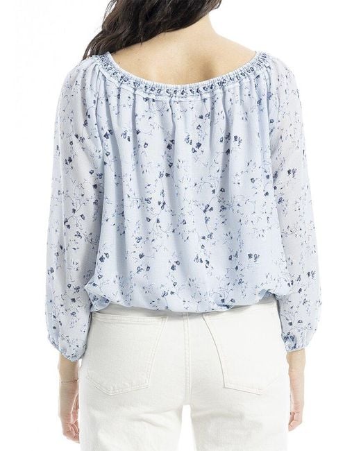Max Studio Blue Smock Neck Bubble Hem Blouse